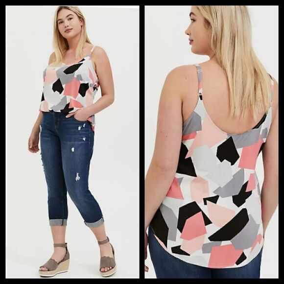 5X 28W Torrid Pink Ava Challis Stretch Cami Woven V Neck Layering Shirttail Hem - Picture 1 of 6